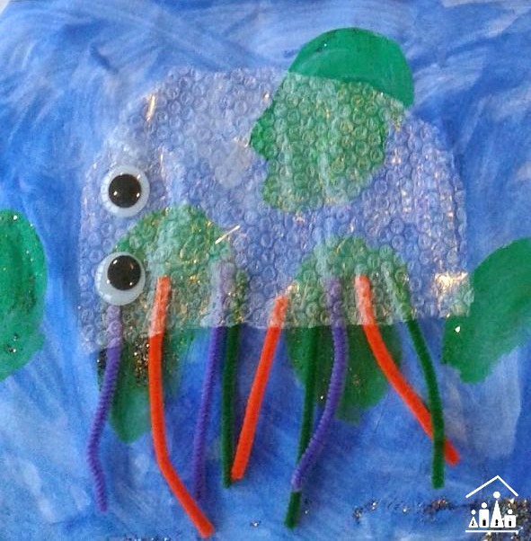 Bubble Wrap Jellyfish Craft for siblings