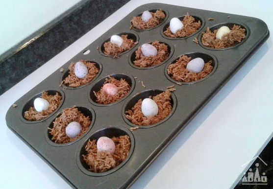 baking easter nests with toddlers