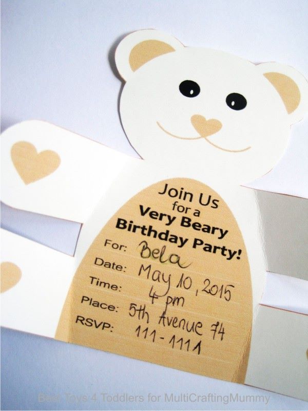 Free Printable Teddy Bear Birthday Party Invitation.
