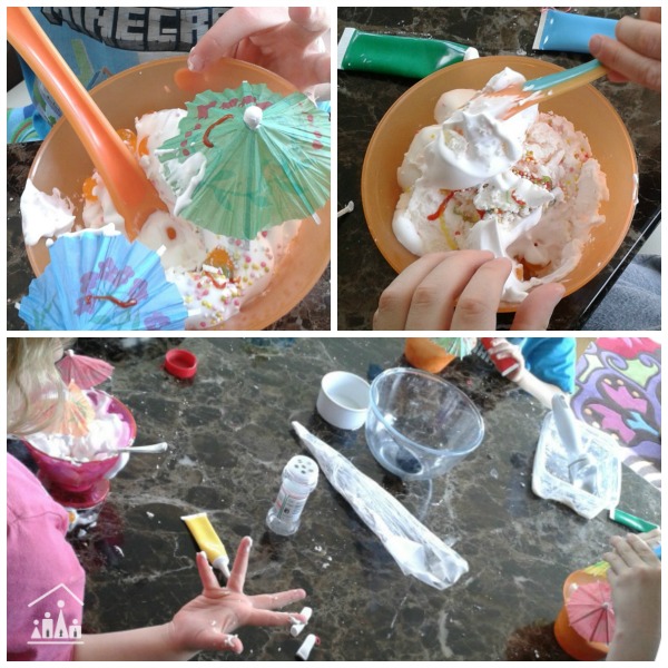 messy ice cream sundaes for kids pretend play