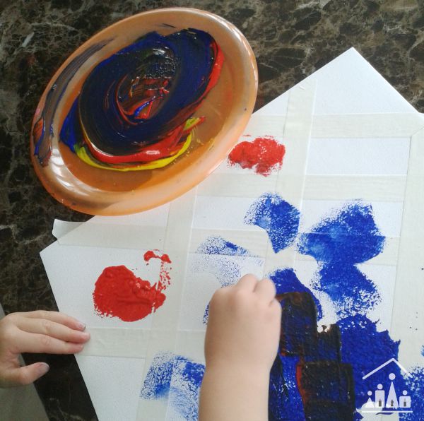 Tape Resist Sponge Painting for Preschoolers - Crafty Kids at Home