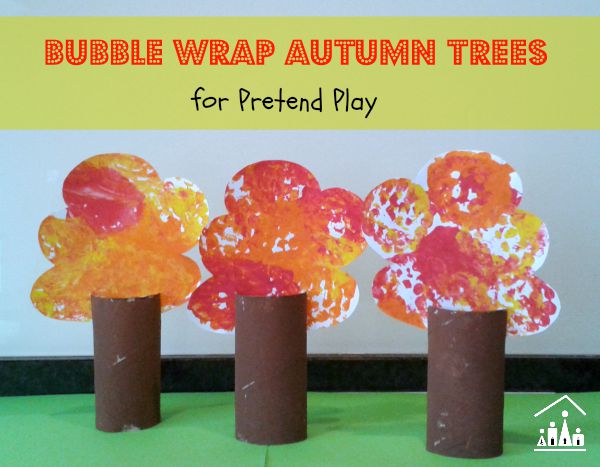 Bubble wrap autumn trees for pretend play