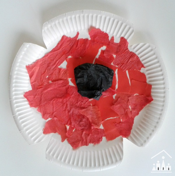 paper plate poppy crafts torn paper collage