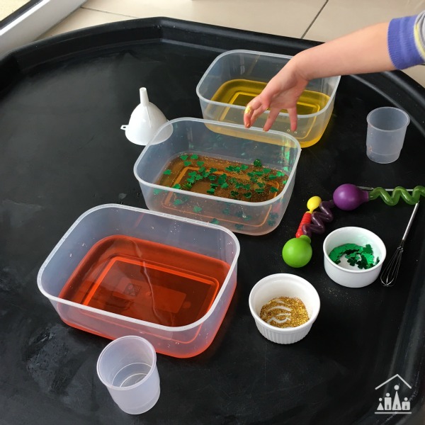 st patricks day sensory play potion mixing activity for preschoolers.