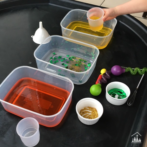 st patricks day sensory play potion mixing activity for preschoolers.