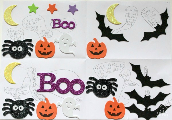 Halloween foam stickers used as a story writing prompt