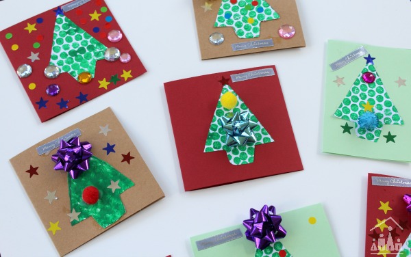 Bubble Wrap Christmas Tree Cards for Kids to Make