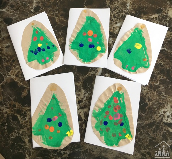 Sponge Painted Christmas Tree cards for kids to make