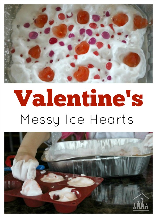 Valentines Messy Ice Hearts Sensory Play