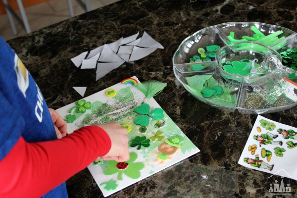 Decorating a St Patrick's Day art project